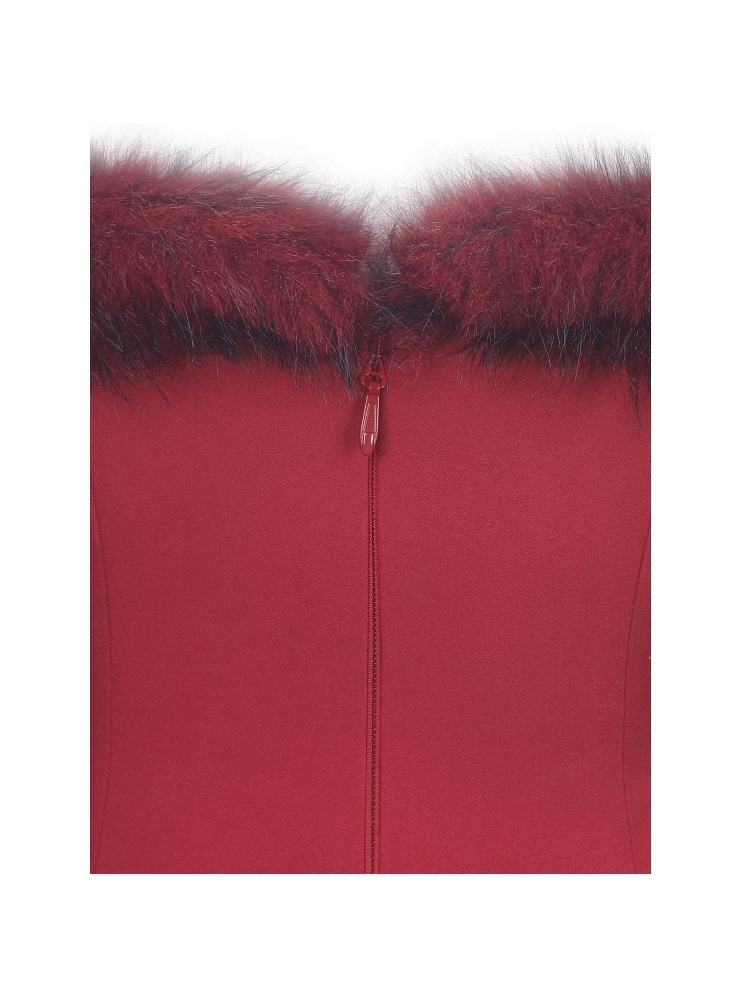 Nalia Crimson Fur Trimmed Sweetheart Mini Dress - Miss Circle