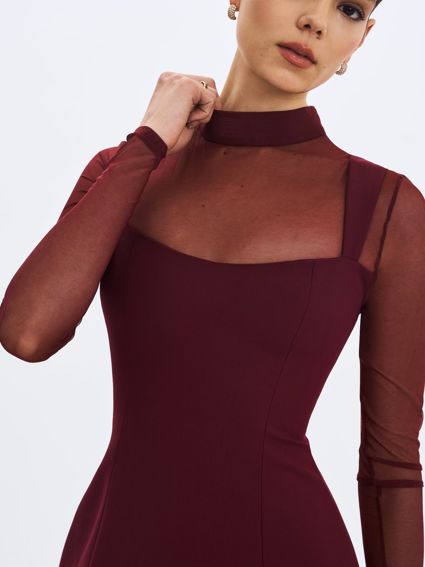 Natasha Burgundy Faux Two-Piece Turtleneck Mini Dress - Miss Circle