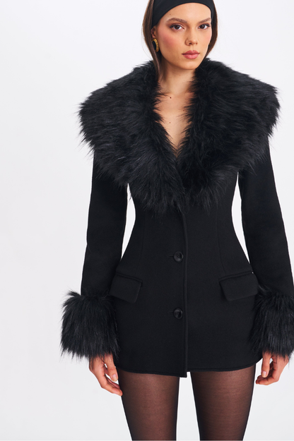 Hailee Black Single Breasted Wool Blend Mini Coat - Miss Circle