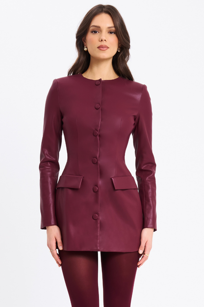 Baila Burgundy Vegan Leather Blazer Mini Dress - Miss Circle