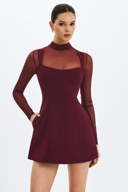 Natasha Burgundy Faux Two-Piece Turtleneck Mini Dress - Miss Circle