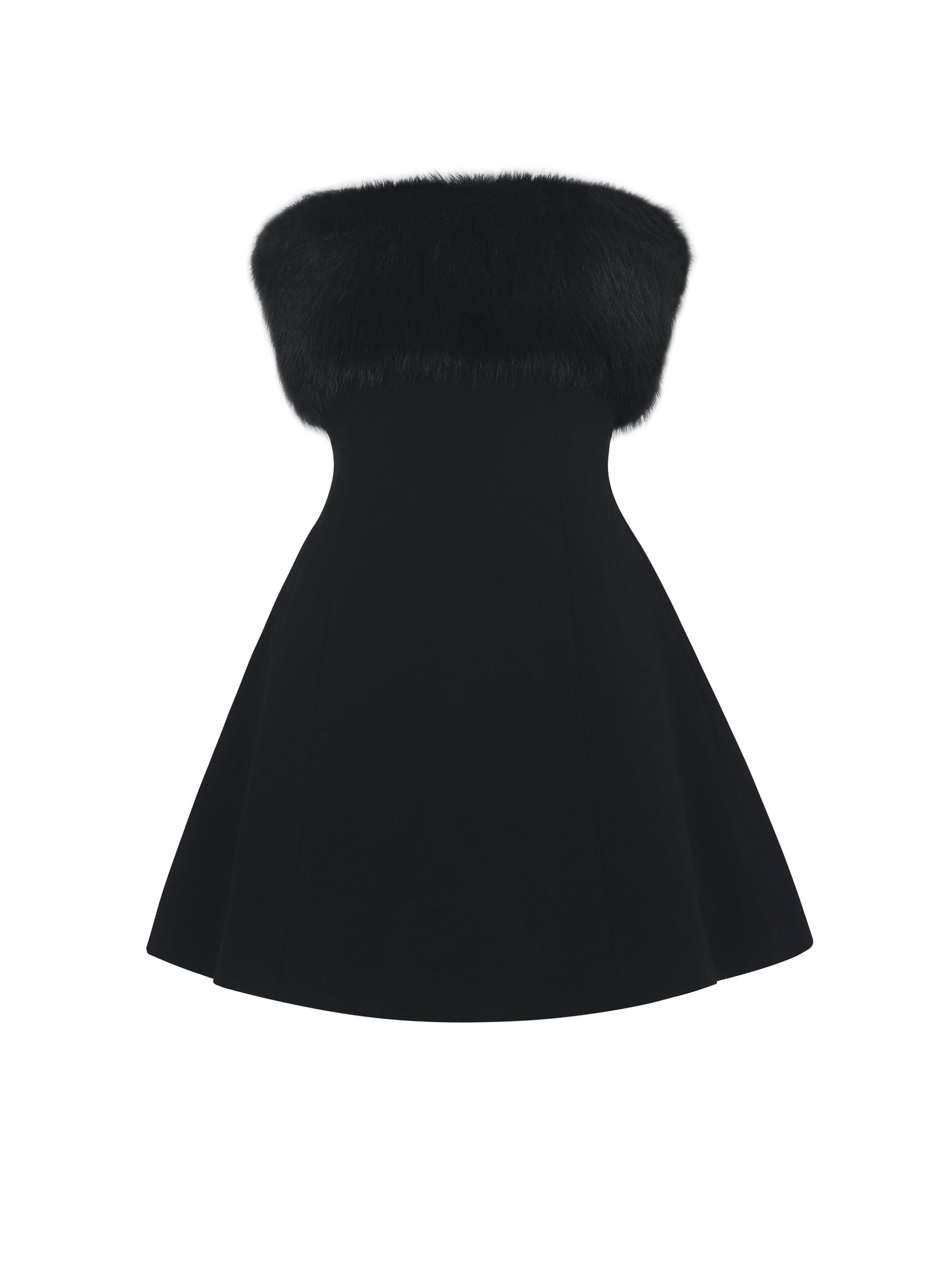 Evelyn Black Fur-Trimmed Mini A-Line Dress - Miss Circle