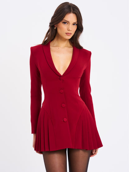 Delia Burgundy Blazer Dress with Pleated Detail - Miss Circle