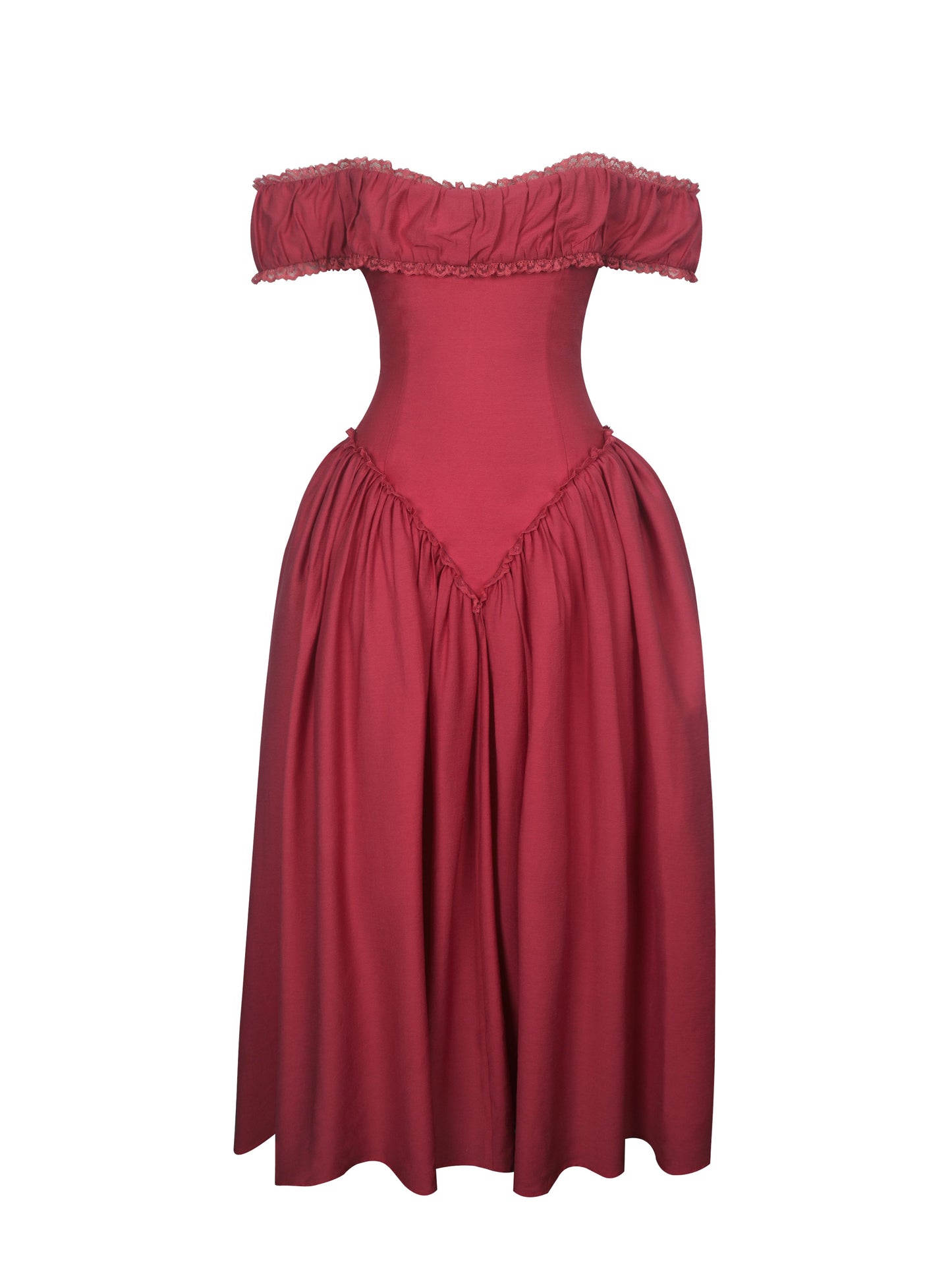 Xavy Crimson Off-Shoulder Corset Midi Dress - Miss Circle