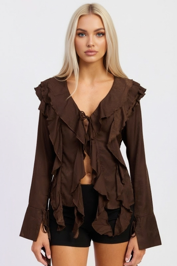 Ivy Ruffled Top - Brown