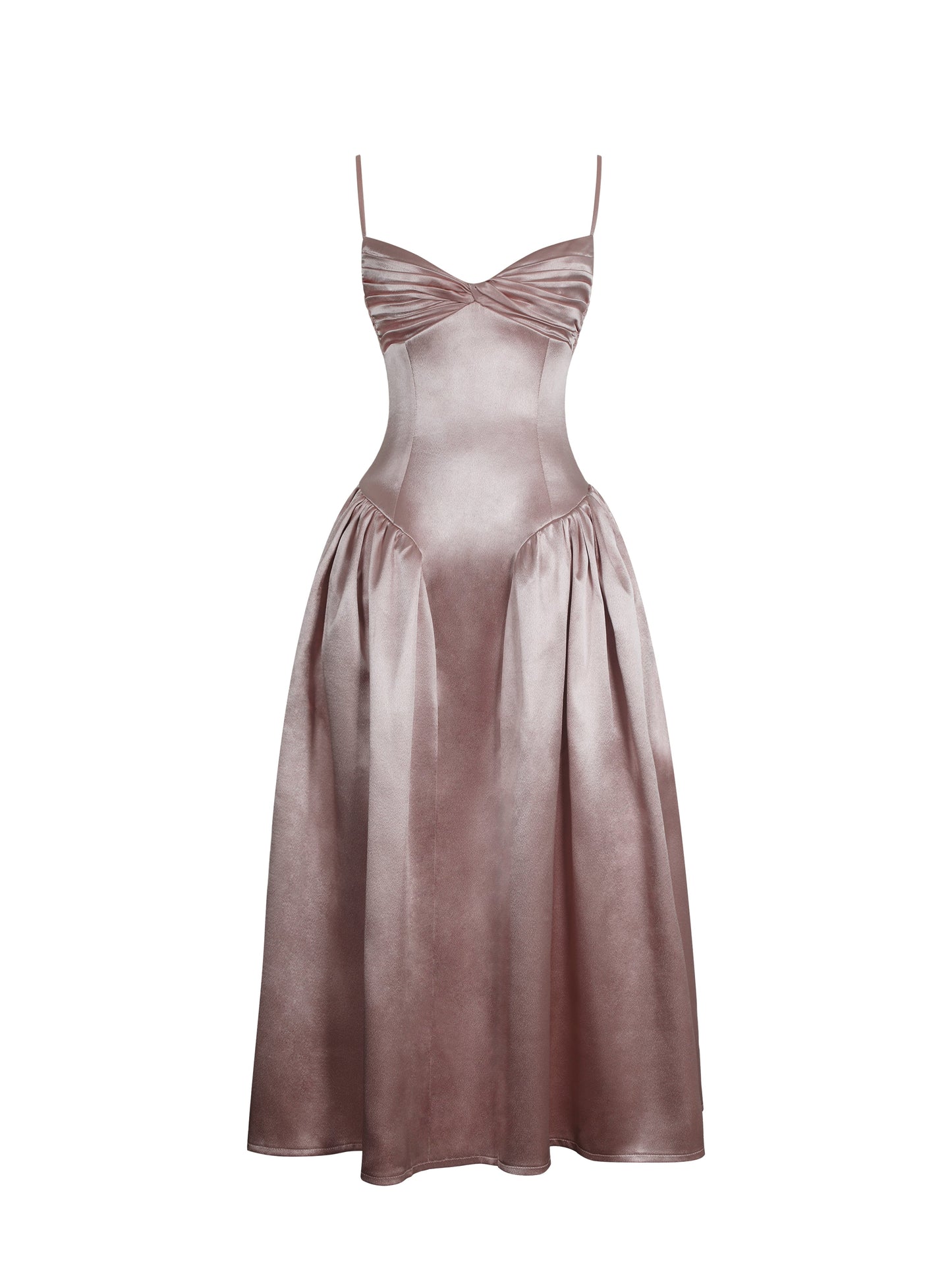Tullia Dusty Rose Satin Ruched Midi Dress - Miss Circle