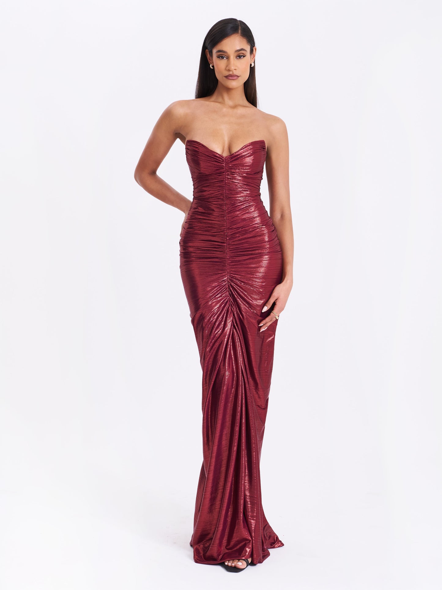 Sable Ruched Burgundy Glitter Mermaid Gown - Miss Circle