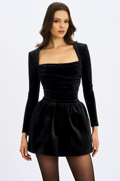 Catrina Black Velvet Mini Dress - Miss Circle