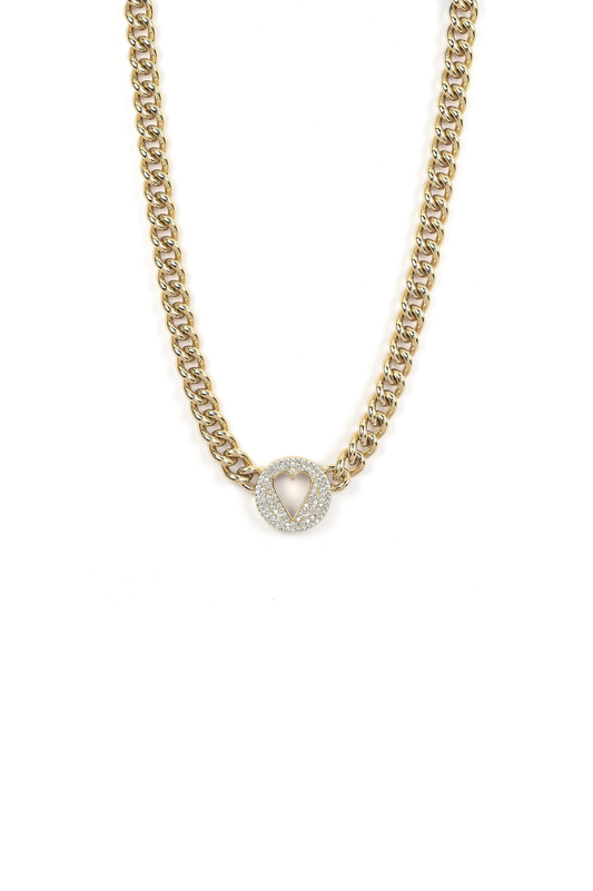 Pave Heart Chain Necklace - Sahira Jewelry