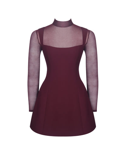 Natasha Burgundy Faux Two-Piece Turtleneck Mini Dress - Miss Circle