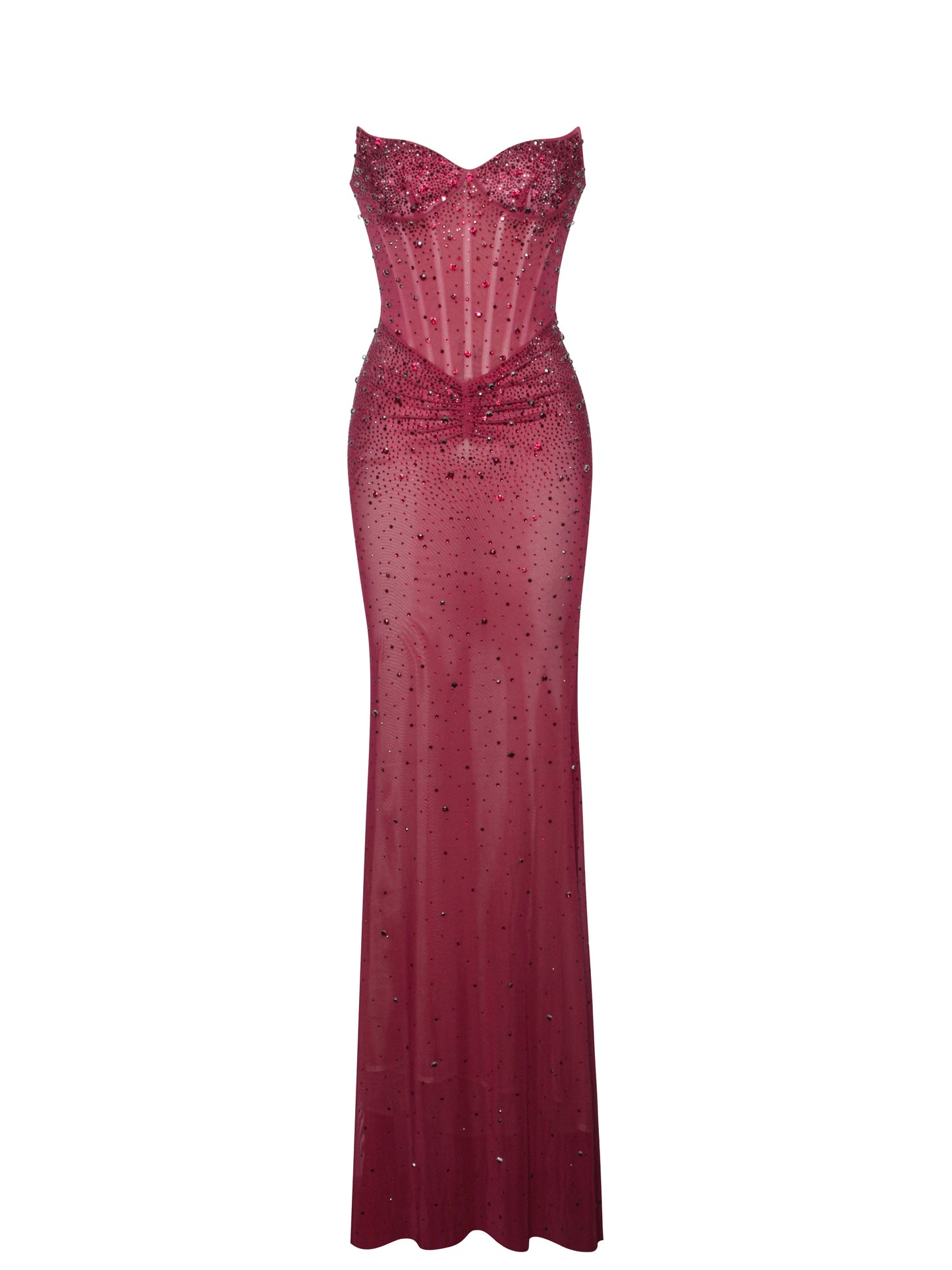 Fatima Burgundy Crystal Sleeveless Corset Mermaid Maxi Dress - Miss Circle