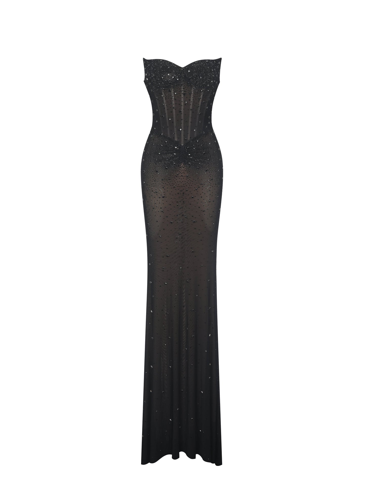 Fatima Black Crystal Sleeveless Corset Mermaid Maxi Dress - Miss Circle