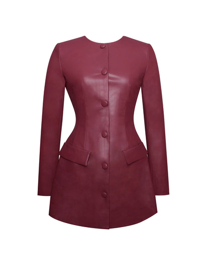 Baila Burgundy Vegan Leather Blazer Mini Dress - Miss Circle