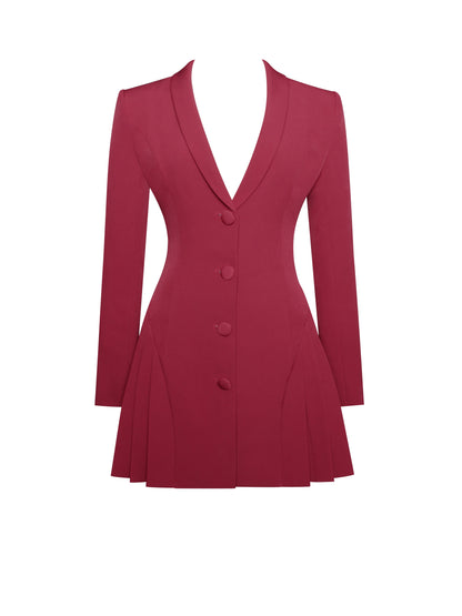 Delia Burgundy Blazer Dress with Pleated Detail - Miss Circle