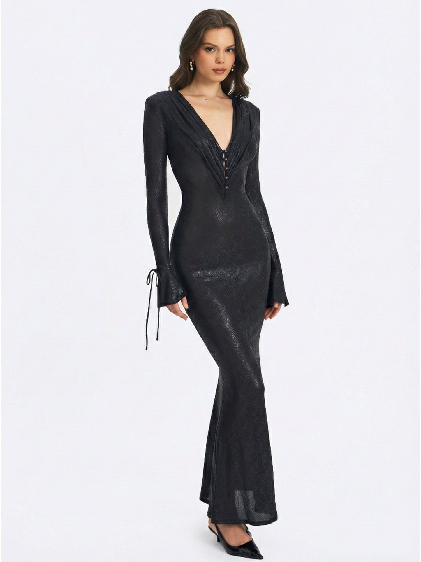 Ilysia Black V-Neck Plunge Maxi Dress - Miss Circle