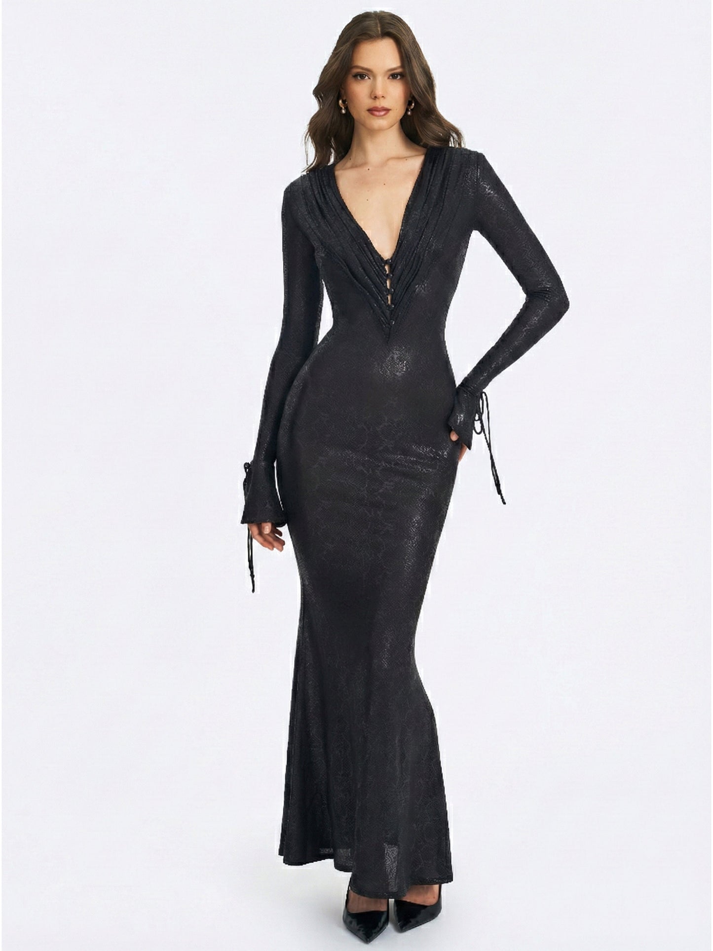 Ilysia Black V-Neck Plunge Maxi Dress - Miss Circle