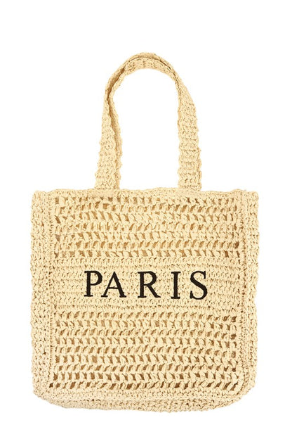 Paris Embroidery Straw Tote Bag