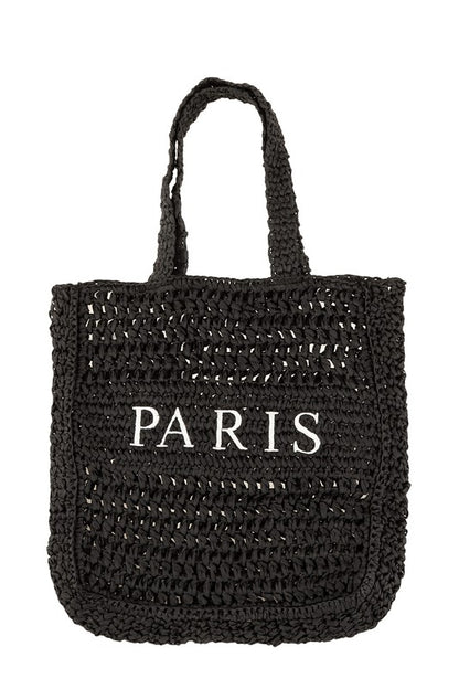 Paris Embroidery Straw Tote Bag