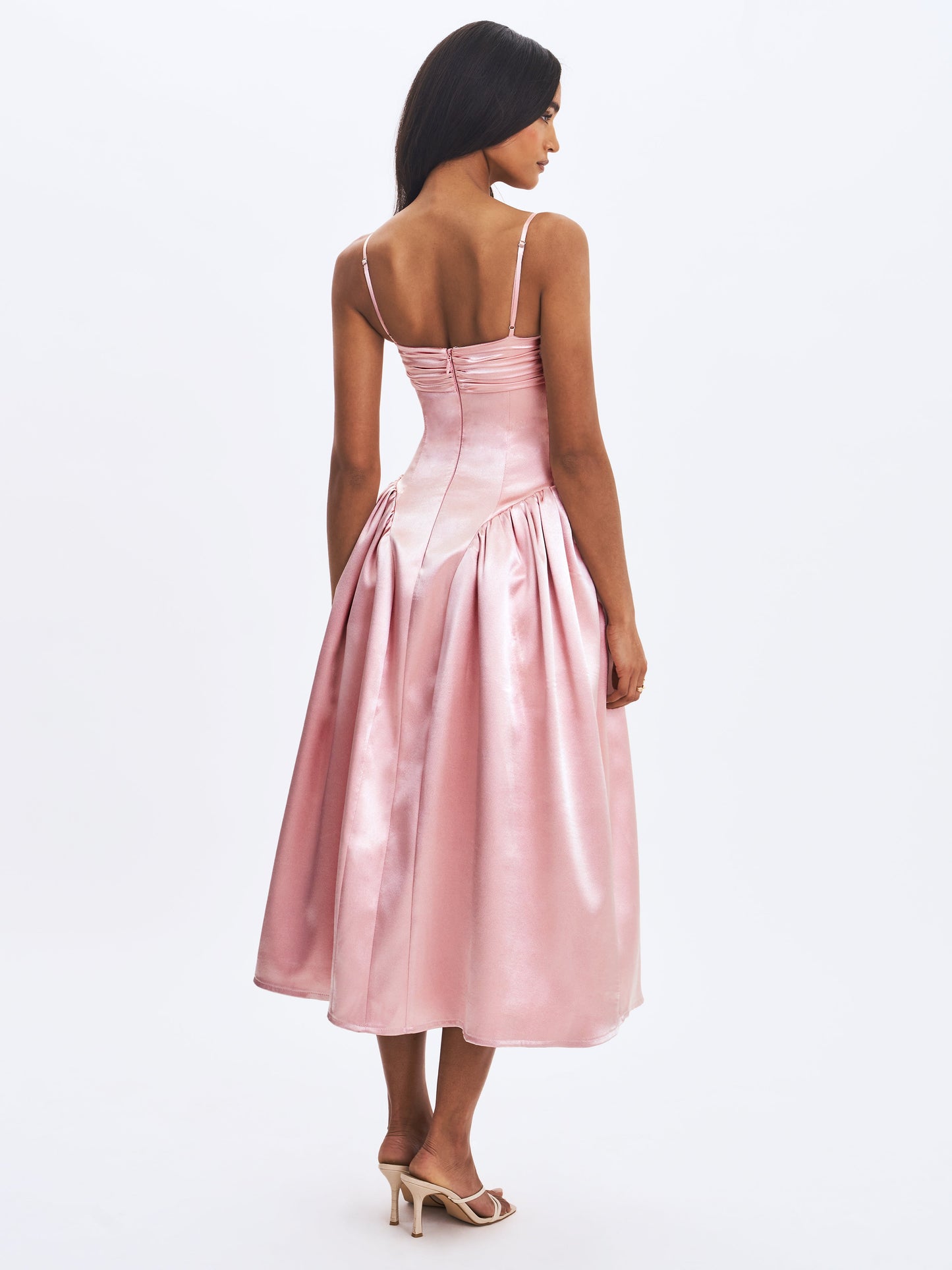 Tullia Dusty Rose Satin Ruched Midi Dress - Miss Circle