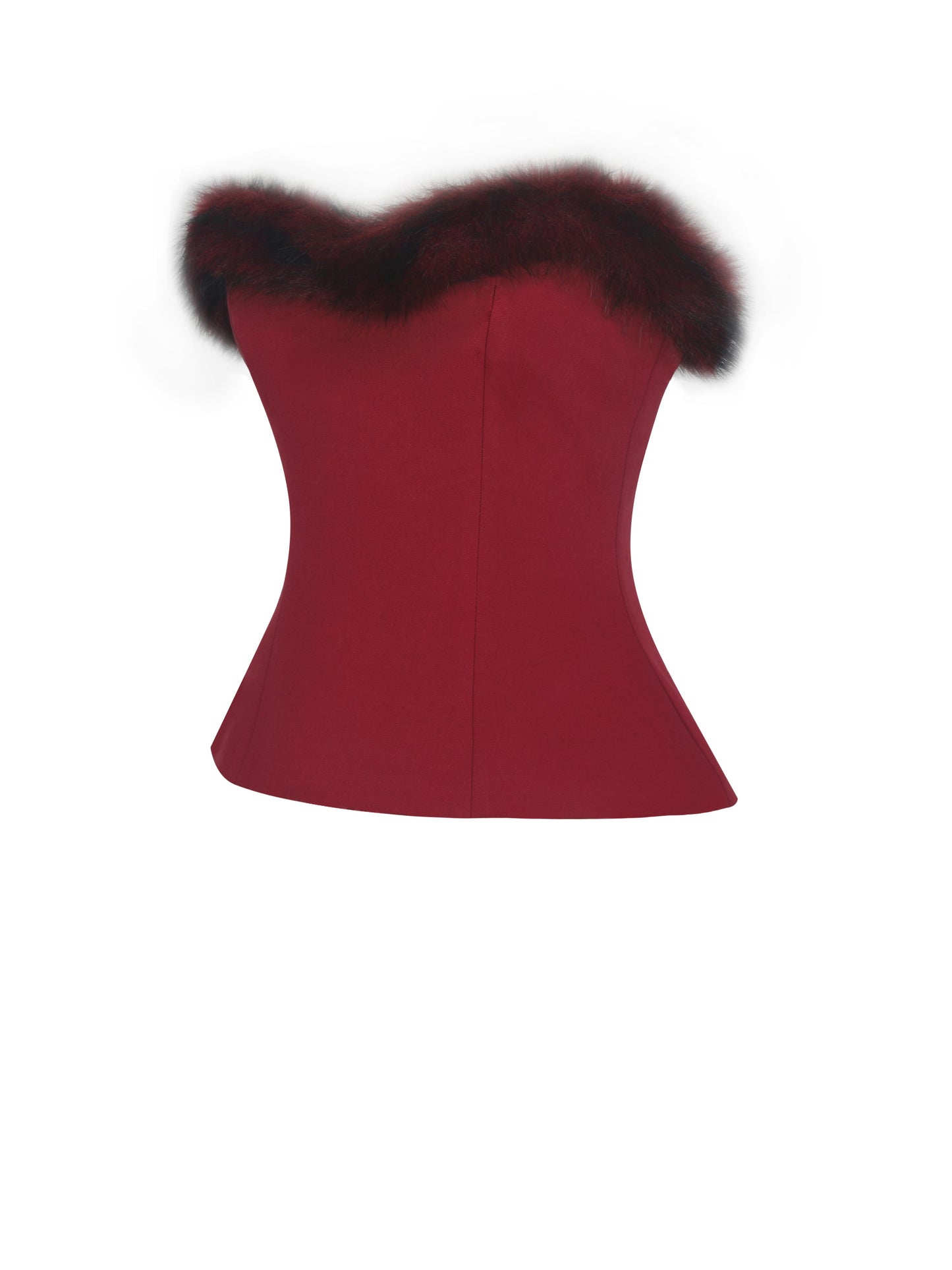 Ivette Crimson Fur-Trimmed Peplum Top - Miss Circle
