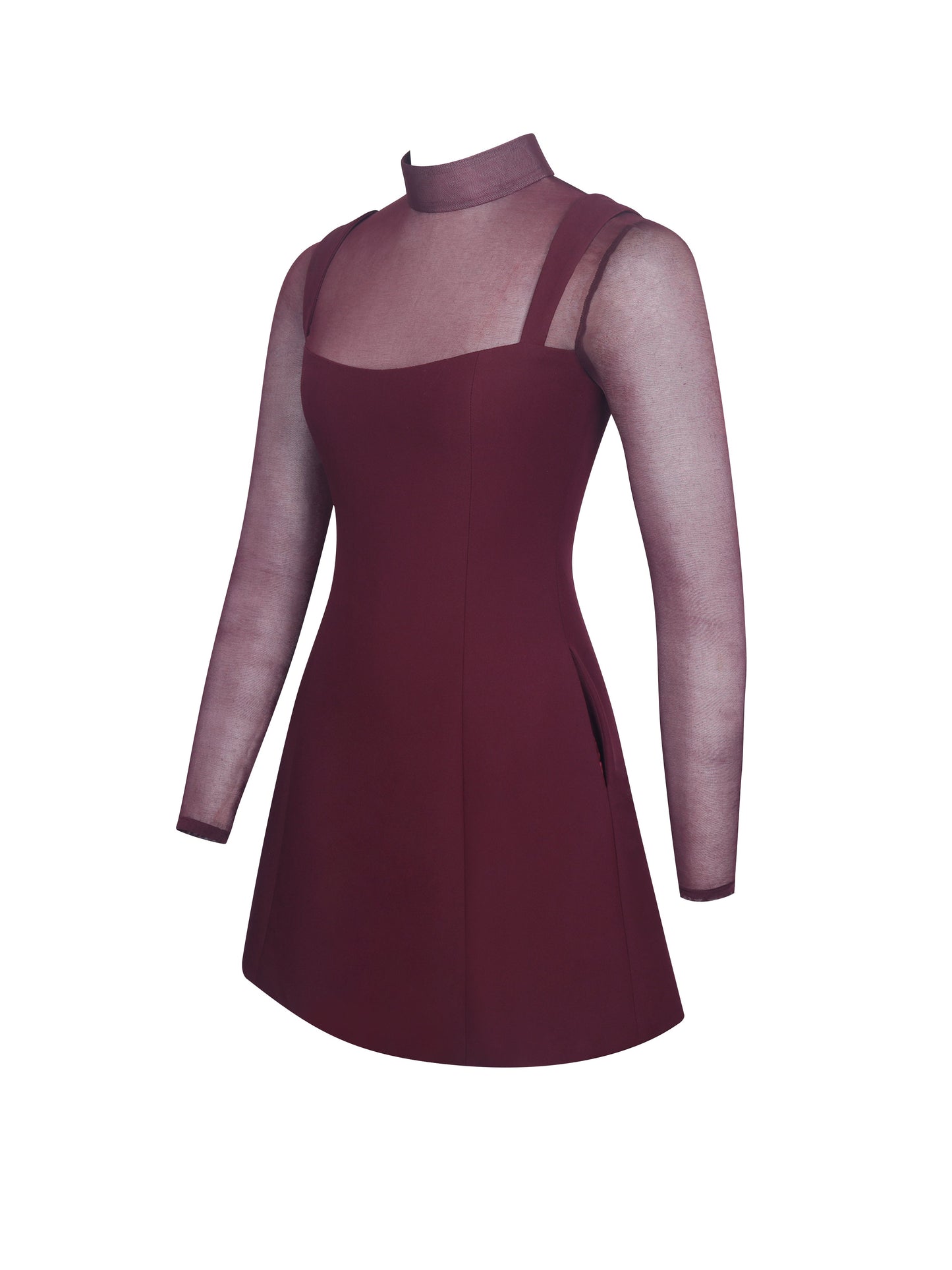 Natasha Burgundy Faux Two-Piece Turtleneck Mini Dress - Miss Circle