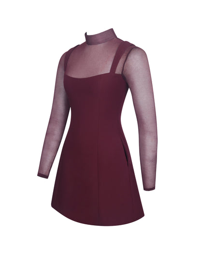 Natasha Burgundy Faux Two-Piece Turtleneck Mini Dress - Miss Circle