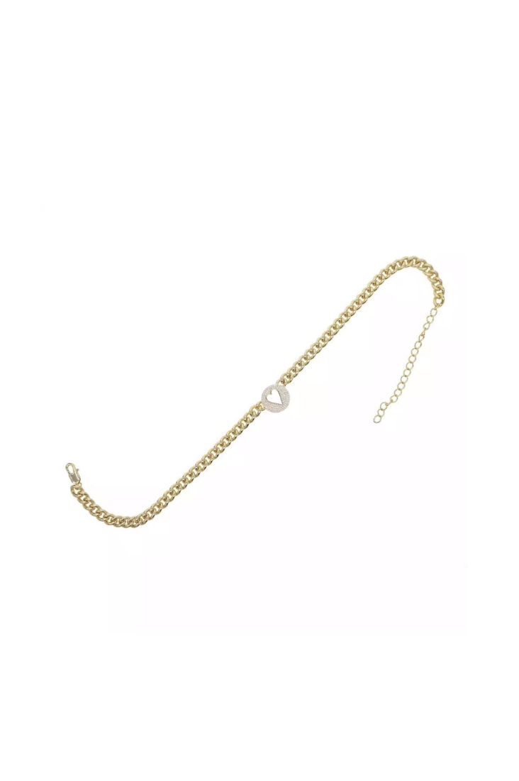 Pave Heart Chain Necklace - Sahira Jewelry