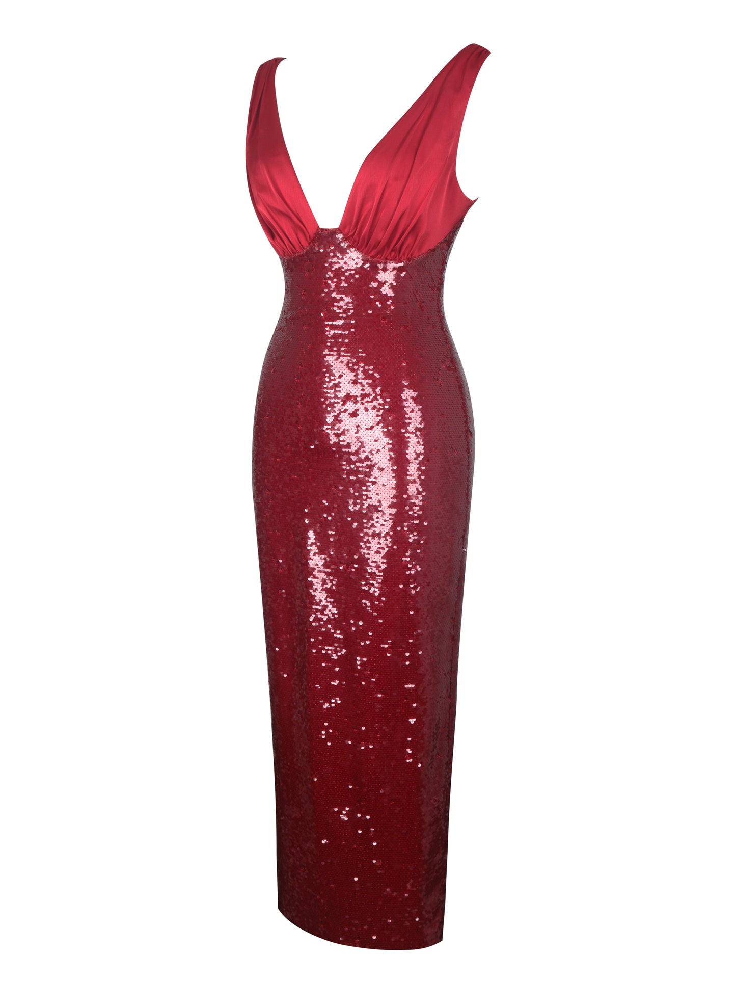 Shanelle Crimson Sequin Plunging Midi Dress - Miss Circle