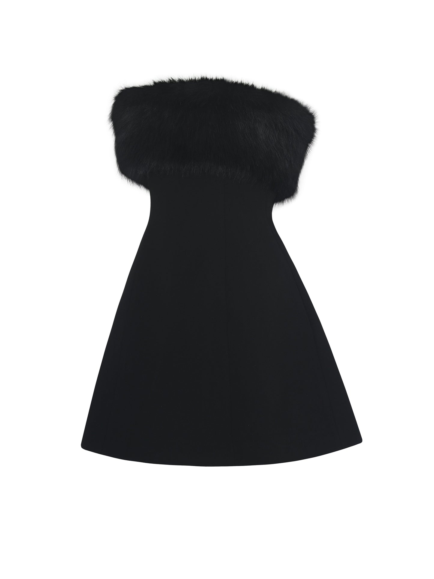 Evelyn Black Fur-Trimmed Mini A-Line Dress - Miss Circle