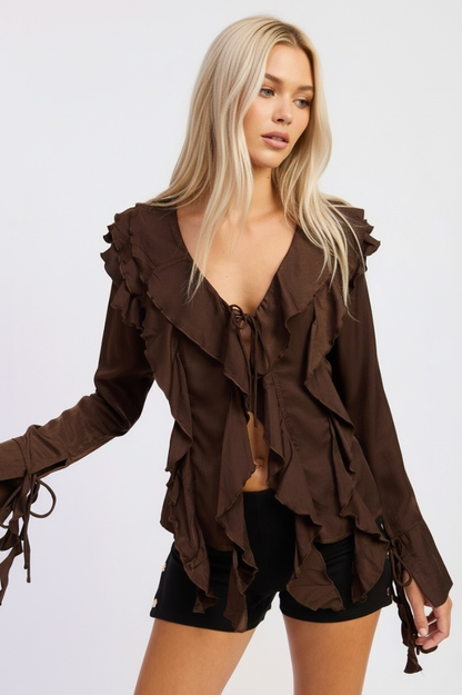 Ivy Ruffled Top - Brown