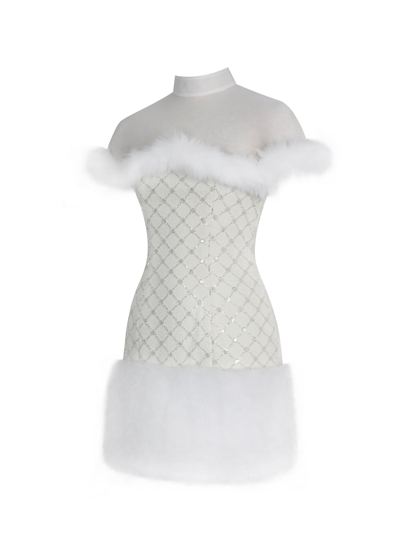 Taylor Ivory Fur Trimmed Beaded Bouclé Mini Dress - Miss Circle