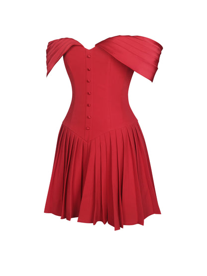 Narelle Crimson Off-Shoulder Sweetheart Drop Waist Mini Dress - Miss Circle