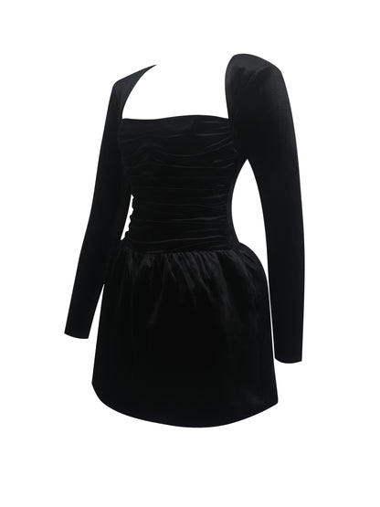 Catrina Black Velvet Mini Dress - Miss Circle