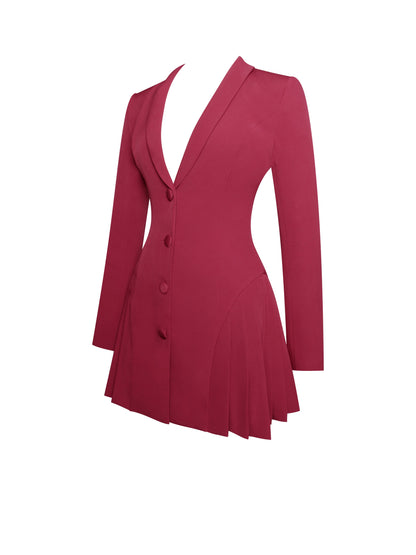 Delia Burgundy Blazer Dress with Pleated Detail - Miss Circle