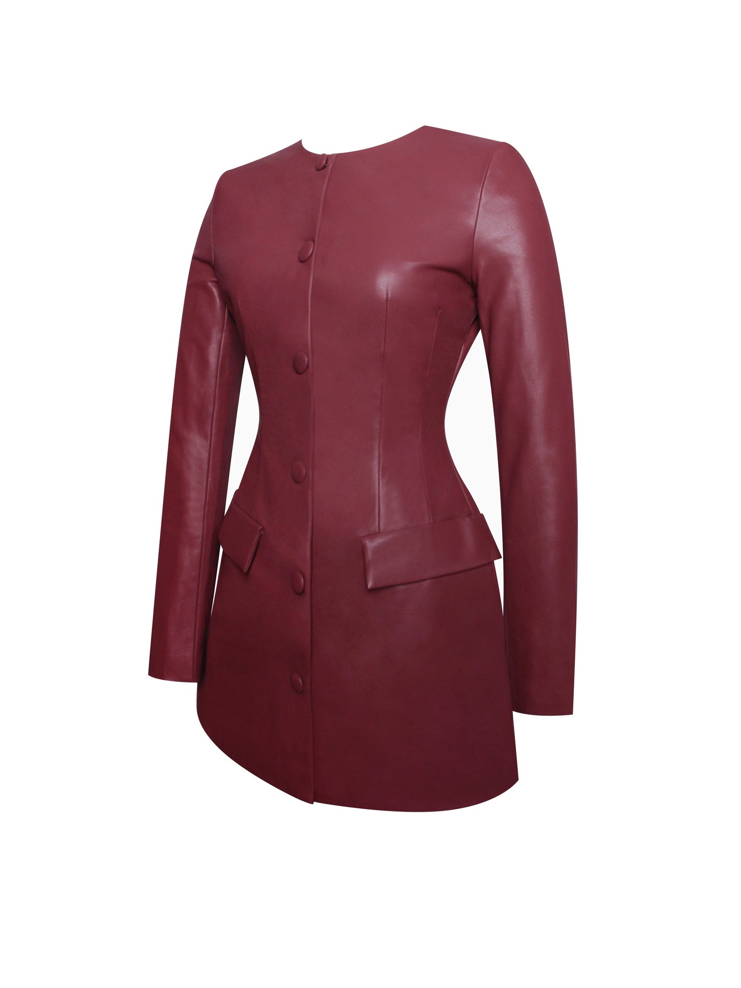 Baila Burgundy Vegan Leather Blazer Mini Dress - Miss Circle