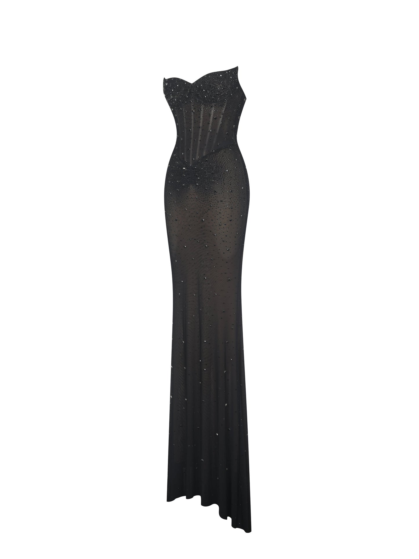 Fatima Black Crystal Sleeveless Corset Mermaid Maxi Dress - Miss Circle