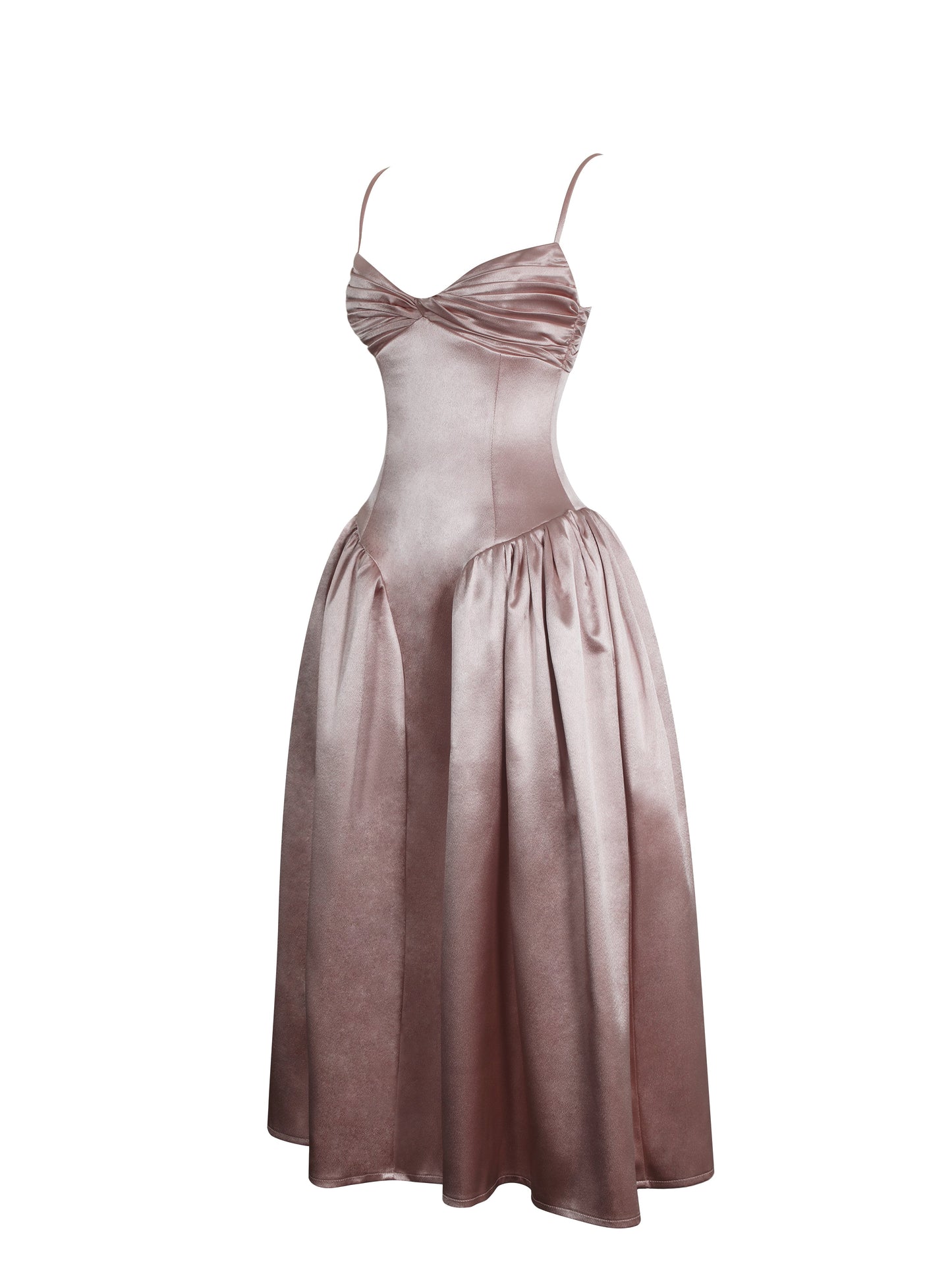 Tullia Dusty Rose Satin Ruched Midi Dress - Miss Circle