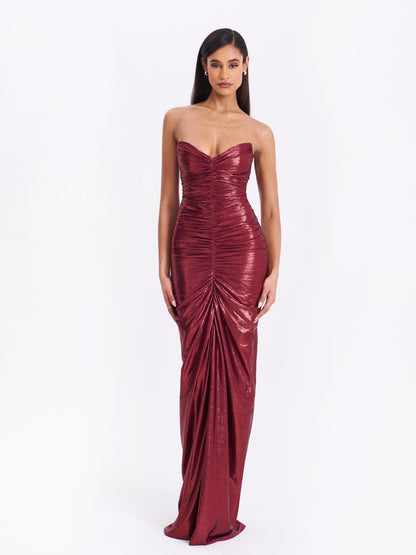 Sable Ruched Burgundy Glitter Mermaid Gown - Miss Circle