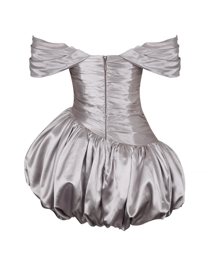 Milena Champagne Ruched Asymmetrical Bubble Mini Dress - Miss Circle