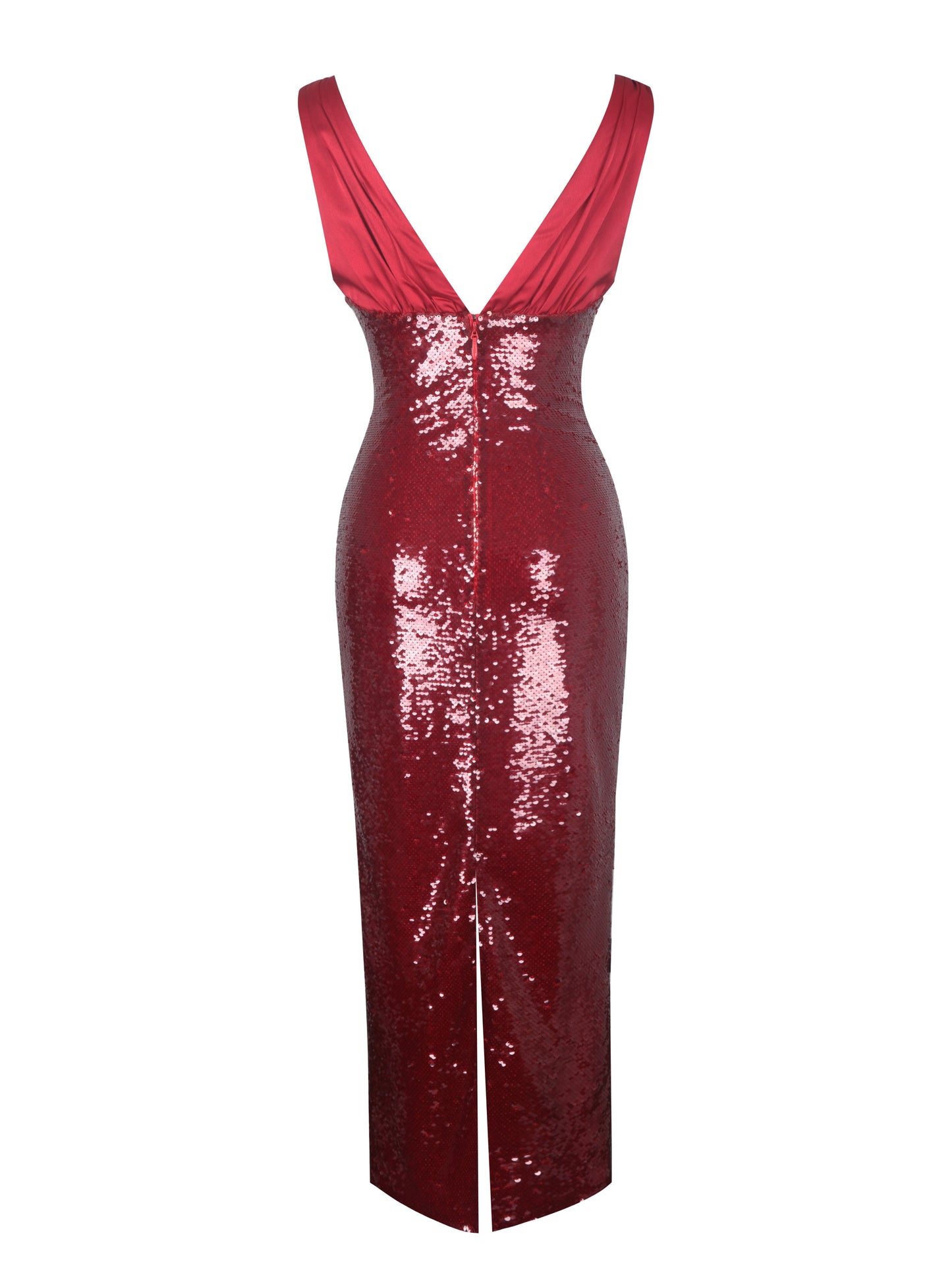 Shanelle Crimson Sequin Plunging Midi Dress - Miss Circle