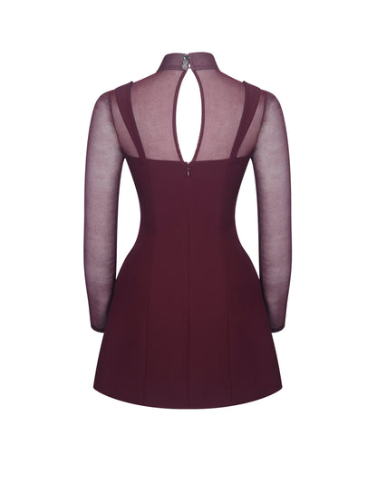 Natasha Burgundy Faux Two-Piece Turtleneck Mini Dress - Miss Circle