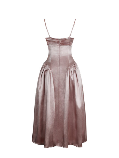 Tullia Dusty Rose Satin Ruched Midi Dress - Miss Circle