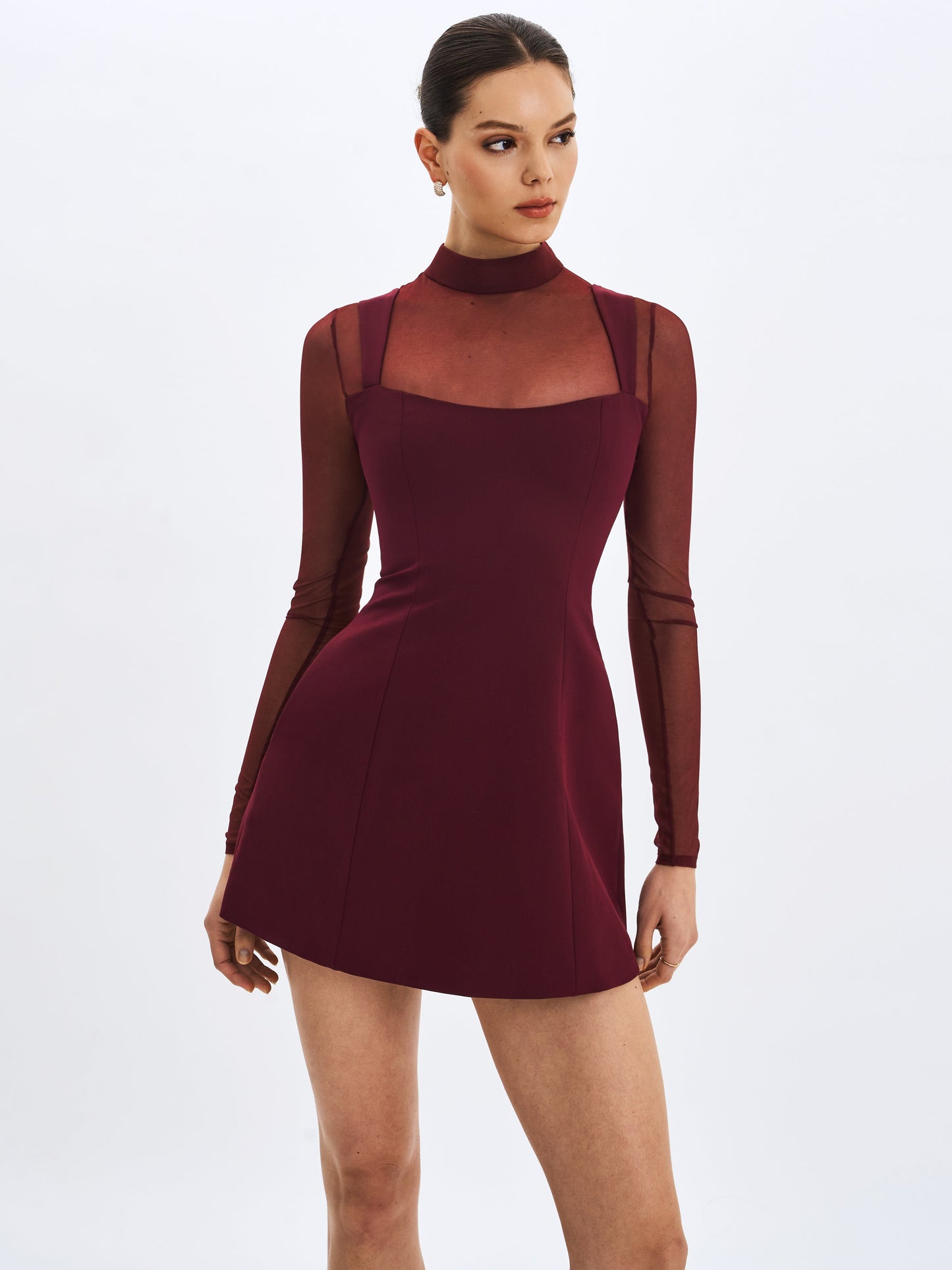 Natasha Burgundy Faux Two-Piece Turtleneck Mini Dress - Miss Circle