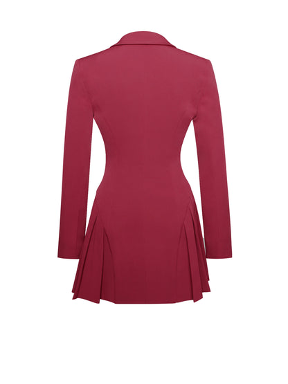 Delia Burgundy Blazer Dress with Pleated Detail - Miss Circle