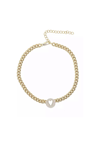 Pave Heart Chain Necklace - Sahira Jewelry