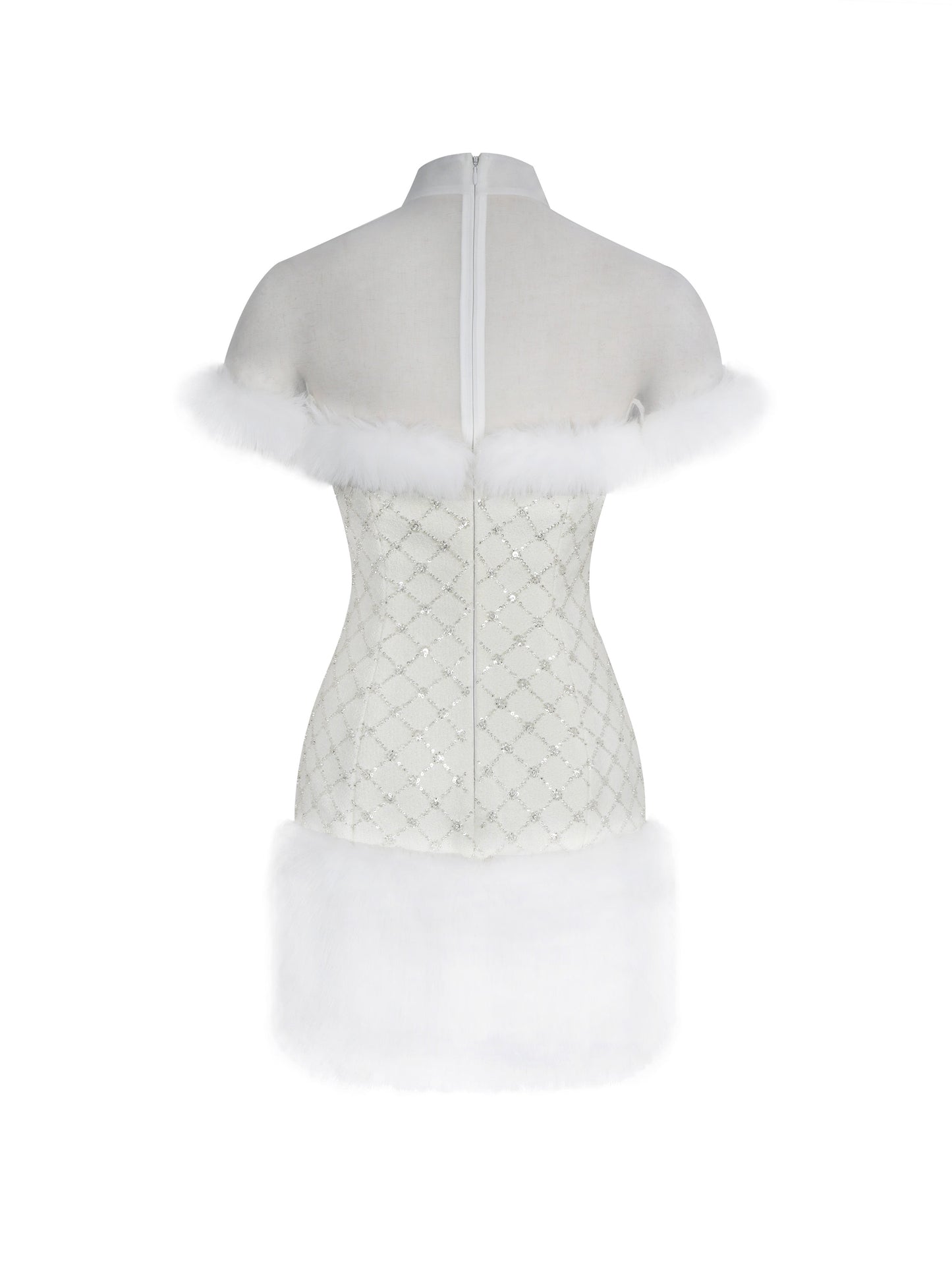 Taylor Ivory Fur Trimmed Beaded Bouclé Mini Dress - Miss Circle