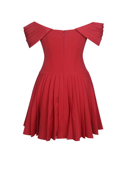 Narelle Crimson Off-Shoulder Sweetheart Drop Waist Mini Dress - Miss Circle