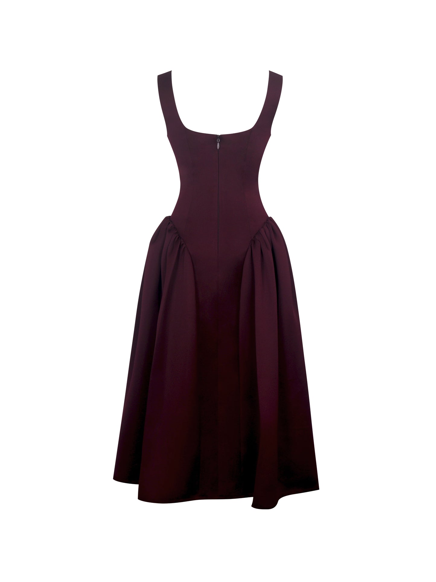 Omella Burgundy Ruched Bust Sweetheart Flared Midi Dress - Miss Circle