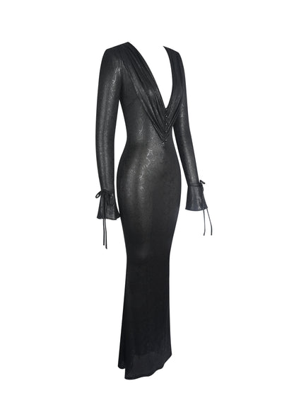 Ilysia Black V-Neck Plunge Maxi Dress - Miss Circle