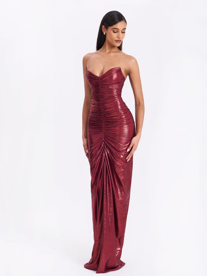 Sable Ruched Burgundy Glitter Mermaid Gown - Miss Circle